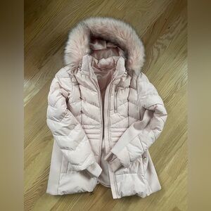 Michael Kors Light Pink Fur-Trimmed Puffer Jacket